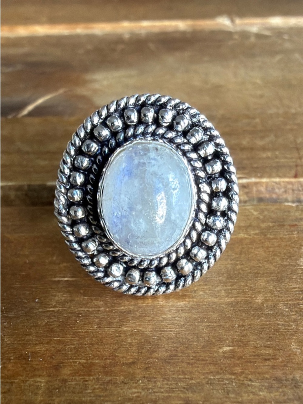 Women Jewelry Rainbow Moonstone Statement Ring Size 6.5 Silver 925 Bohemian Boho